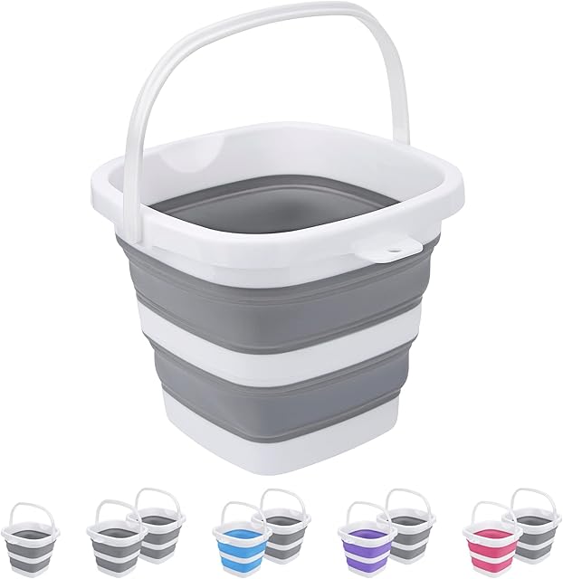 Collapsible Bucket, 5L 13Gallon Small Cleaning Mop Buckets for Household Outdoor Car Washing Tub Plastic Foldable Portable Camping Beach Sand Water Pot Pail Space Saving Square