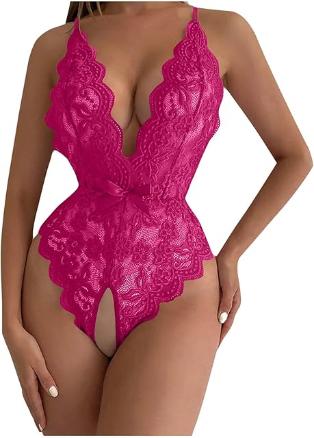 Women One Piece Lingerie Deep V Lace Bodysuit Babydoll Teddy Underwear Lace Teddy Boudoir Sexy Babydoll Nightgown