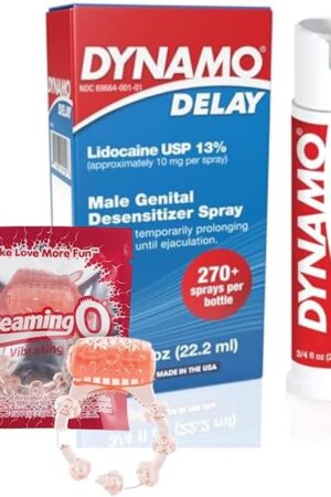 Dynamo Delay Spray & Vibrating Ring Combo ? Climax Control Spray for Men, 13% Lidocaine Formula to Help You Last Longer, Non-Irritating, Discreet Pleasure Kit