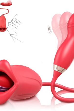 Vibrator Dildo Rose Sex Toy - 4 in 1 Tongue Toy for Women Clitoral Vibrator with 10 Tongue Licking & 10 Finger Vibrators Nipple Anal G Spot Stimulator Adult Sex Toys for Women Couples