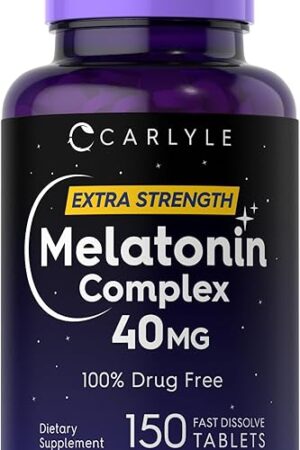 Carlyle Melatonin 40mg Complex | 150 Fast Dissolve Tablets | Extra Strength Support | with Ashwagandha and Chamomile | Vegetarian, Non-GMO, Gluten Free Supplement
