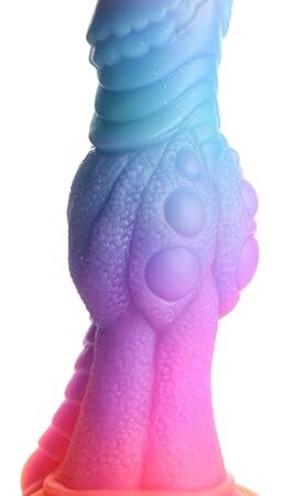 Galactic Cock Alien Creature Glow-in-The-Dark Dildo for Men, Women & Couples. Firm and Flexible, Strong Suction Base, Fantasy Dildo, Unique Texture, Body-Safe Silicone. 1 Piece, Blue