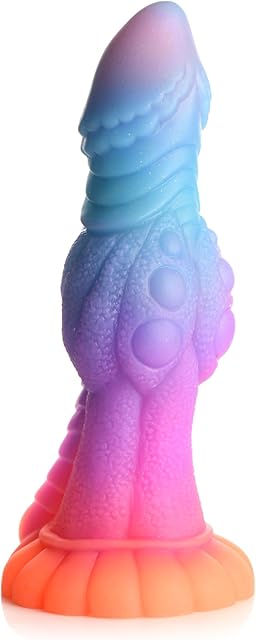 Galactic Cock Alien Creature Glow-in-The-Dark Dildo for Men, Women & Couples. Firm and Flexible, Strong Suction Base, Fantasy Dildo, Unique Texture, Body-Safe Silicone. 1 Piece, Blue