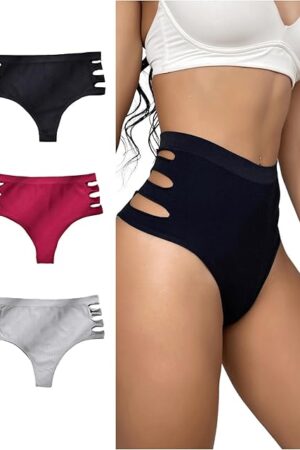 Women's 3 Pieces High Waist Panties French Cut Out Sexy Briefs Underwear