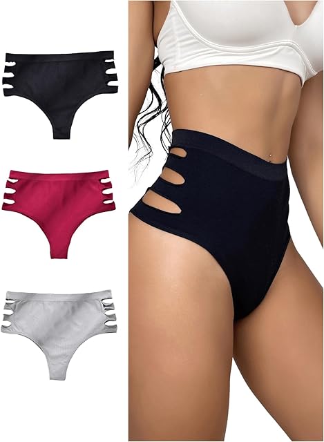 Women's 3 Pieces High Waist Panties French Cut Out Sexy Briefs Underwear