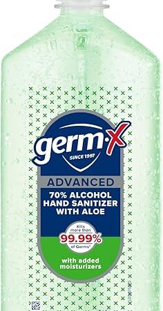 Germ-X Advanced Hand Sanitizer with Aloe and Vitamin E, Non-Drying Moisturizing Gel, Instant and No Rinse Formula, Pump Bottle, Back to School Supplies, 1 Liter