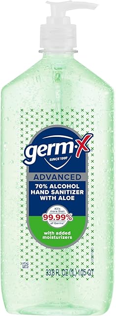 Germ-X Advanced Hand Sanitizer with Aloe and Vitamin E, Non-Drying Moisturizing Gel, Instant and No Rinse Formula, Pump Bottle, Back to School Supplies, 1 Liter