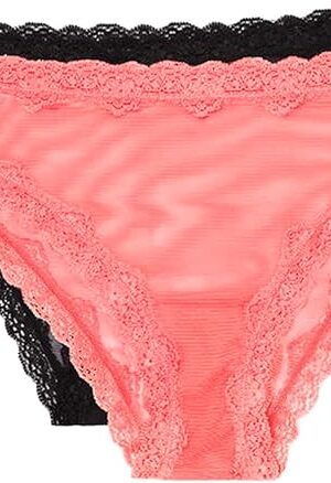 Women's Lace Trim & Mesh Panty 2 Packs Sexy Thongs & Cheeky Bikinis
