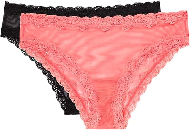 Women's Lace Trim & Mesh Panty 2 Packs Sexy Thongs & Cheeky Bikinis
