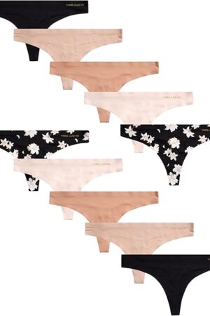 Women's Thong Underwear - 5 Pack/10 Pack Ultra Soft & Sexy Lingerie - Breathable Panties for Women, Size X-Large, Black Floral (10 Pack)