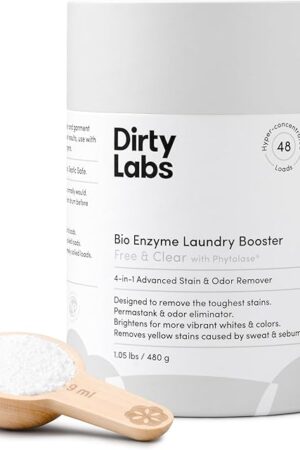Dirty Labs | Scent Free | Bio Enzyme Laundry Booster | 48 Loads (1 lb) | Hyper Concentrated | High Efficiency & Standard Machine Washer | Nontoxic, Biodegradable | Stain & Odor Removal Enzyme Booster