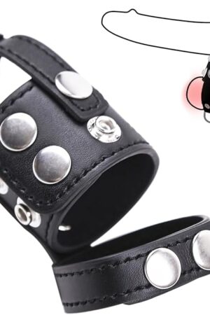 Adjustable Leather Cock Ring Cock and Ball Ring Male Chastity Devices Sex Bondage BDSM Testicle Toys CBT Ball Stretcher Scrotum Cockring Restraints for Men Erection Enhancing Long Lasting Stronger
