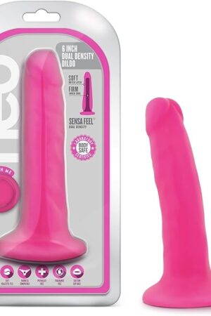 Blush Novelties, Neo Sensa Feel Dual Density Super Soft Squishy 6 Inch Cup Realistic Suction Cup Dildo - Neon Pink
