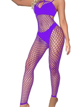 Women's Sexy Mesh Bodystocking Fishnet Lingerie See Through Dress Stretches Tight Halter Bodysuit Crotchless