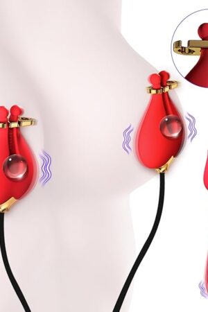 Vibrator Nipple Clitoral Sex Toys - 2 in 1 Rose Nipple Toys G Spot Wand Vibrators for Women with 10 Strong Vibration, Rechargeable Adult Sex Toys Nipple Clamps Stimulator for Women Couples Pleasure