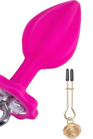 Wearable Luxury Butt Plug Masturbation Training Pull Ring Silicone Butt Plug with Adjustable Nipple Clamps Waterproof Anal Sex Toy for Women