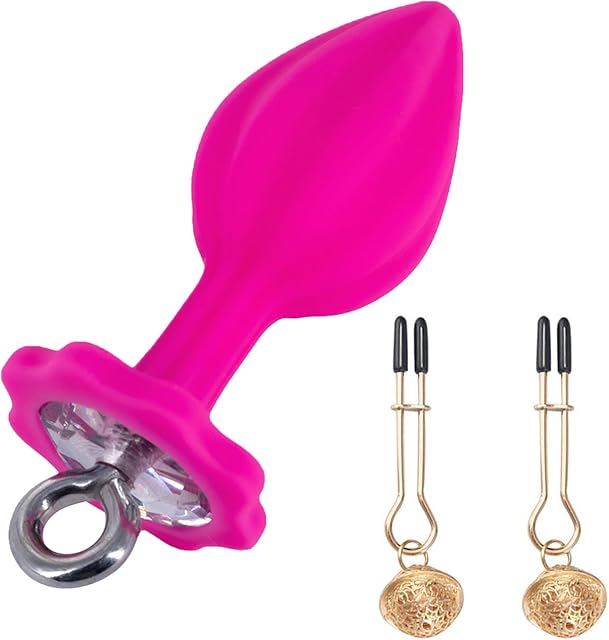 Wearable Luxury Butt Plug Masturbation Training Pull Ring Silicone Butt Plug with Adjustable Nipple Clamps Waterproof Anal Sex Toy for Women