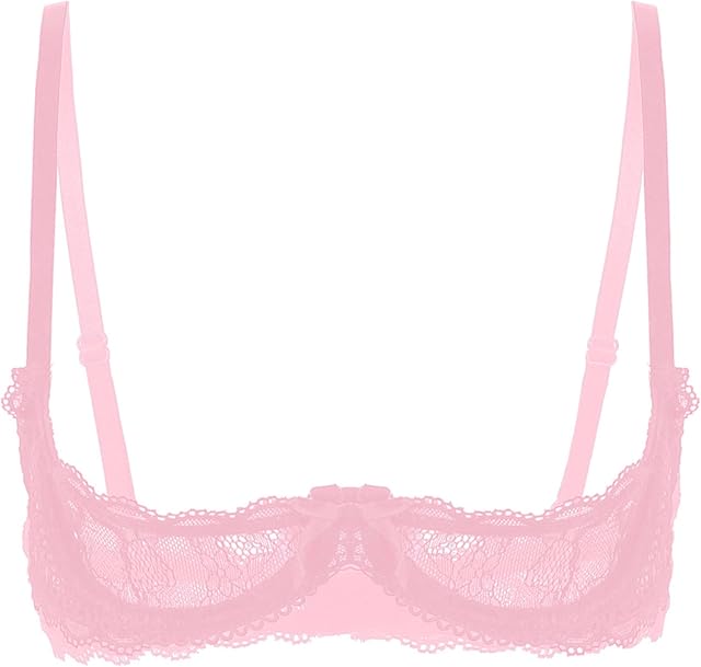 Women Sheer Lace Lingerie 1/4 Cups Push Up Bralette Sexy Bare Exposed Breast Balconette Tops