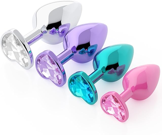 Anal Plug Beginner Set - 4 PCS Jewel Butt Plug Training Kit, Adult Anal Toys for Men, Women & Couples, Unisex Anal Trainer for Beginners to Advanced, P-Spot & Pleasure Enhancer