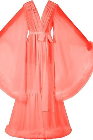 Women's Robe Nightgown Feather Bridal Robe Lingerie Bathrobe Old Hollywood Maternity Photoshoot robes for women