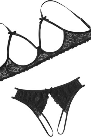 Women's Exotic Lingerie Sets Naughty 2 Pieces Bra Panty Set Sexy Cutout Lace Lingerie