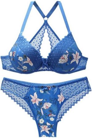 Women's Bra and Panty Sets Floral Lace Lingerie Cross Back Underwire Push Up Bras