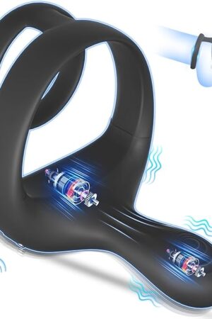 Vibrating Cock Ring Taint Stimulator, Silicone Pleasure Penis Ring Vibrator Couples Adult Sex Toys for Men, Dual Motors 9 Vibrations Remote Control Male Couple Sex Toy, Cock Rings Vibrators for Men