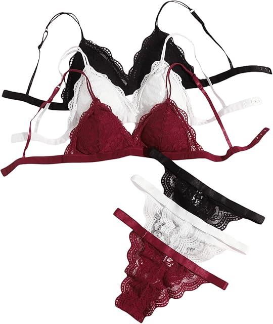 Women's 8 Piece Sexy Lace Lingerie Matching Bralette Bra and Panty Set