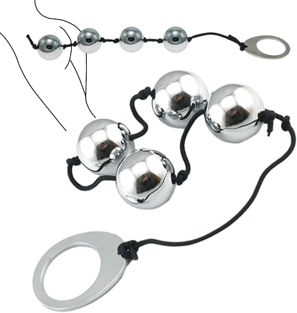 Anal Beads Metal Balls Set 4 Weighted SM Anal Balls with Pull Ring ButtPlug Cord Metal Huge Butt Plug Kegel Balls Sex Large Bead for Anal Pleasure BDSM Tools Erotic Sex Toys for Men Women Couples
