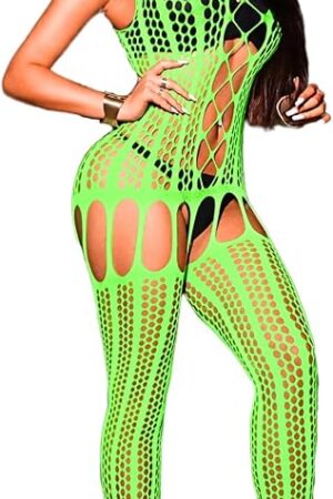 Women Sexy Fishnet Bodysuit, Hollow Out Body Stocking Sheer Lingerie Full Body Jumpsuits, Going Out Club Rave Outfits