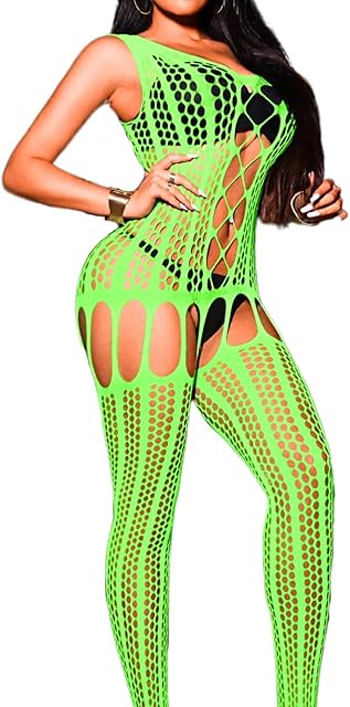 Women Sexy Fishnet Bodysuit, Hollow Out Body Stocking Sheer Lingerie Full Body Jumpsuits, Going Out Club Rave Outfits