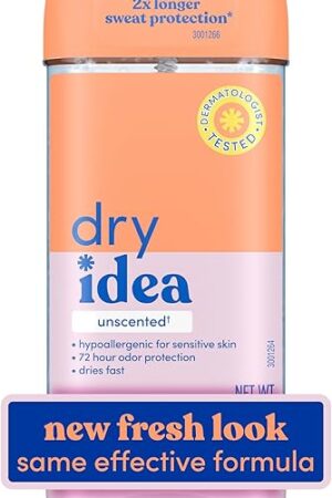 Dry Idea Gel Deodorant & Antiperspirant for Women - Hypoallergenic for Sensitive Skin, 2X Longer Sweat Protection, 72Hr Sweat & Odor Protection, Unscented, Womens Deodorant, 3 oz