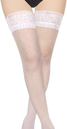 Women Fishnet Thigh High Stockings Sexy Over the Knee Stocking Fishnets Silicone Lace Top Stay Up Tights