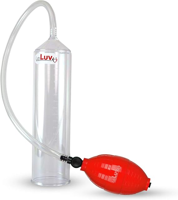 LeLuv Easyop 2.25 Inch by 9 Inch Cylinder Penis Pump Red Bgrip Ball Handle Clear Graduated Cylinder/Clear Collapse-Resistant Hose