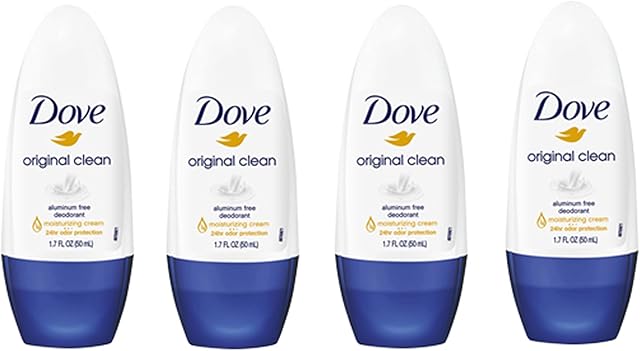 Dove Original Clean Roll On Deodorant, Aluminum Free, All Day Odor Protection, 4-Pack, 17 FL Oz Each, 4 Bottles