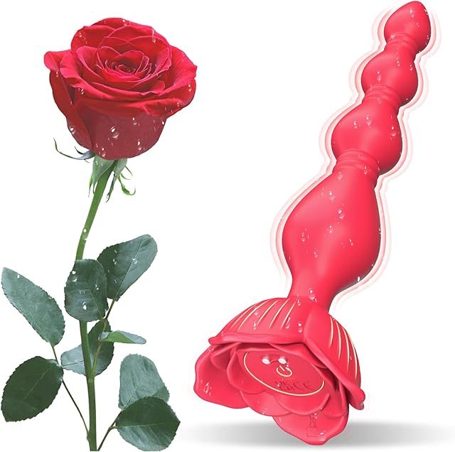 Anal Beads Anal Toys, Flexible Vibrating Butt Plug, Adult Anal Sex Toys for Men Women with 9 Vibrations, HOESDIK Rose Female Sex Toy, Silicone Anal Plug Vibrator, Rose Adult Toy Sex Stimulator