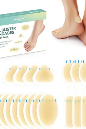 Welnove Gel Blister Bandages for Feet - 21ct Blister Cushion for Heel, Toe - Water-Resistant Hydrocolloid Bandages - Blister Pads for Prevention & Recovery