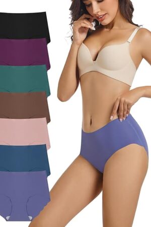 High Waisted Seamless Underwear For Women Full Coverage No Show Panties Sexy Wavy Edge Brief Comfortable 7 Pack