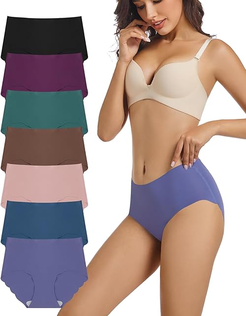 High Waisted Seamless Underwear For Women Full Coverage No Show Panties Sexy Wavy Edge Brief Comfortable 7 Pack