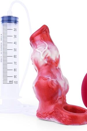 Ejaculating Cock Sleeve Realistic Penis Sleeve Enlarger Male Dildo Extender Sleeve - Adult Men Sex Toy Squirting Silicone Sleeve Extender Penis Enlargement Sleeve for Men (M), Red
