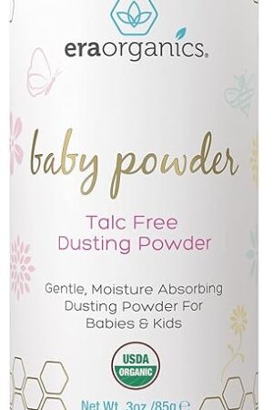 Era Organics Talc-Free Organic Baby Powder - USDA Organic Dusting Powder with Arrowroot, Calendula and Cornstarch for Newborns, Babies or Toddlers - Soothing, Fragrance Free, Made in USA (3oz/85g)