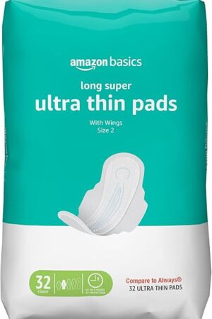 Amazon Basics Menstrual Pads for Women With Flexi-Wings, Long Length, Size 2, Super Absorbency, 32 Count (Pack of 1)