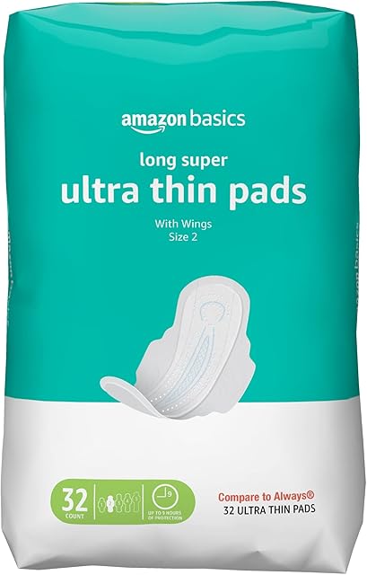 Amazon Basics Menstrual Pads for Women With Flexi-Wings, Long Length, Size 2, Super Absorbency, 32 Count (Pack of 1)