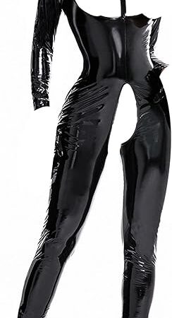 Women Sexy Wetlook Latex Catsuit PVC Faux Leather Jumpsuit Wicked Kitty Costume Clubwear