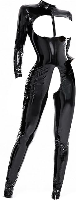 Women Sexy Wetlook Latex Catsuit PVC Faux Leather Jumpsuit Wicked Kitty Costume Clubwear