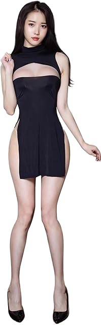 Women's Sexy Club Bodycon Sleeveless Cosplay Lingerie Anime Silk Nightgown High split Cheongsam Dress Free Size