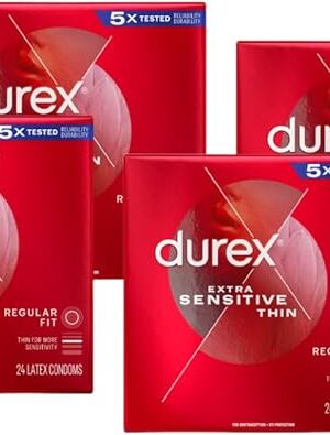 Durex Extra Sensitive Condoms, Ultra Thin, Lubricated Natural Rubber Latex Condoms for Men, FSA & HSA Eligible, 24 Count (Pack of 4)