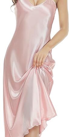 Women Sexy Lingerie Satin Nightgown Silk Chemise Mini Slips V Neck Negligee Sleepwear with Adjustable Straps