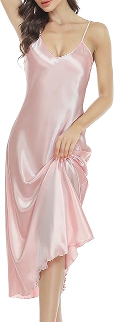 Women Sexy Lingerie Satin Nightgown Silk Chemise Mini Slips V Neck Negligee Sleepwear with Adjustable Straps