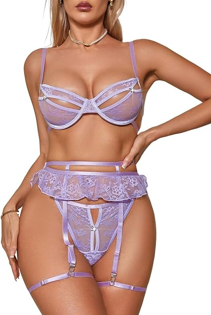 Women's 3 Piece Set Sexy Lingerie for Women Lace Mesh Triangle Cup Lingerie Sets